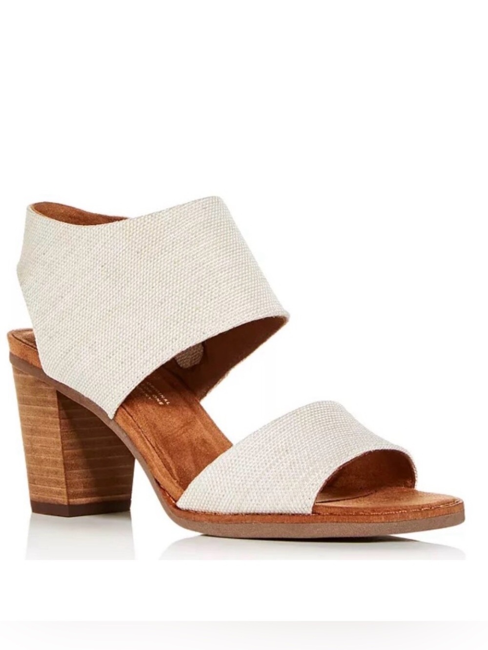 New TOM'S Majorca City Wide Canvas Strap Sandals Block Heel Natural 12